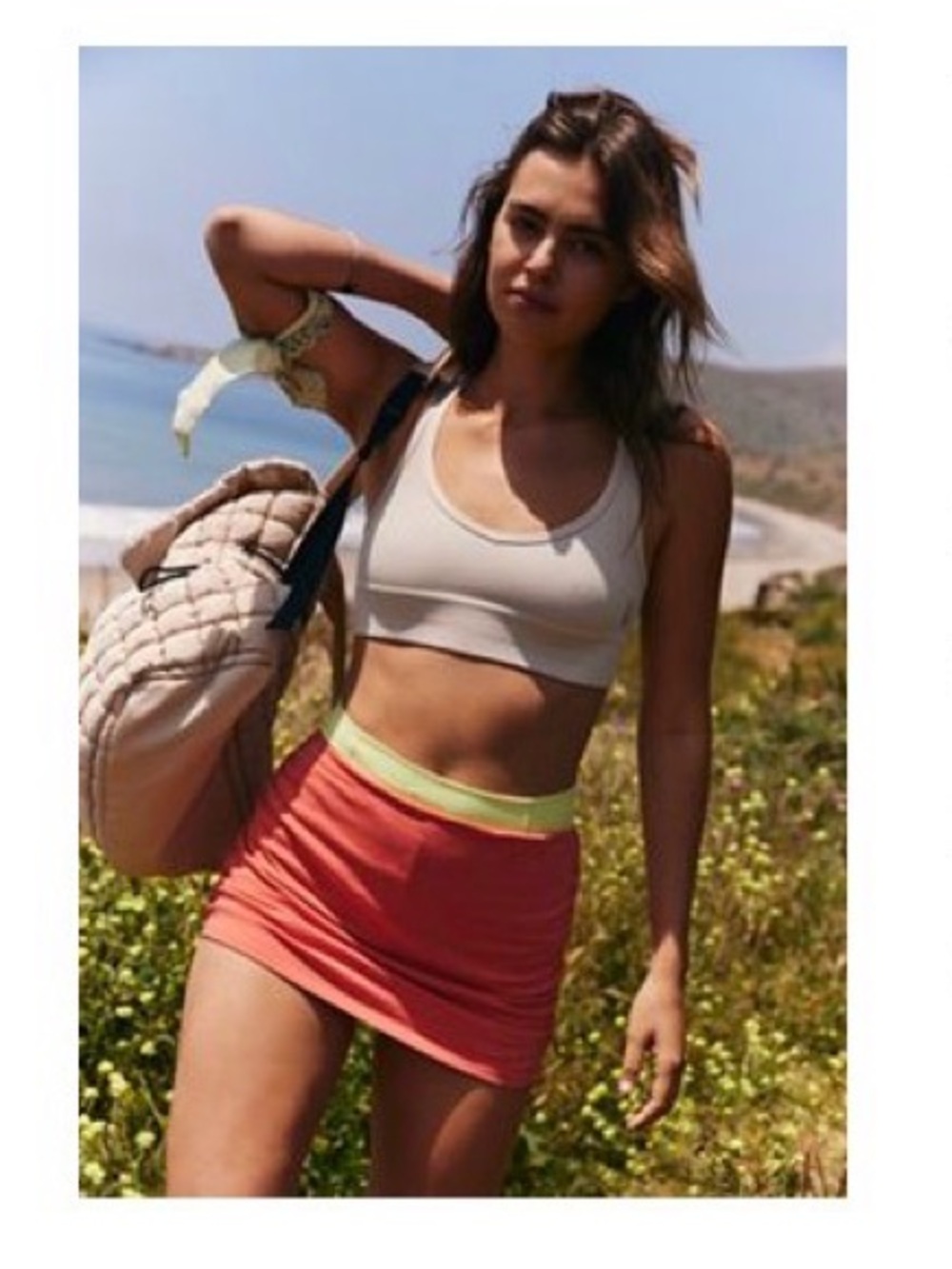 FP Movement by Free People Coral Mini Skirt with Lime Waistband